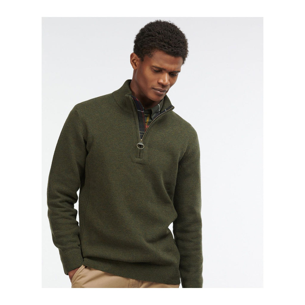 Holden Half Zip Knitted Jumper, Olive marl