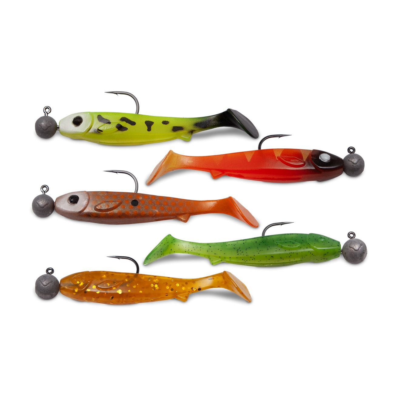 Flatnose Mini 9cm 5-pack med jiggskalle, Grumligt vatten
