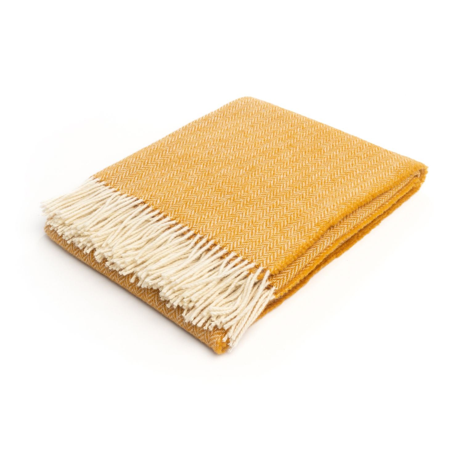 Ullpläd med fransar, 100% ull, Alice gul