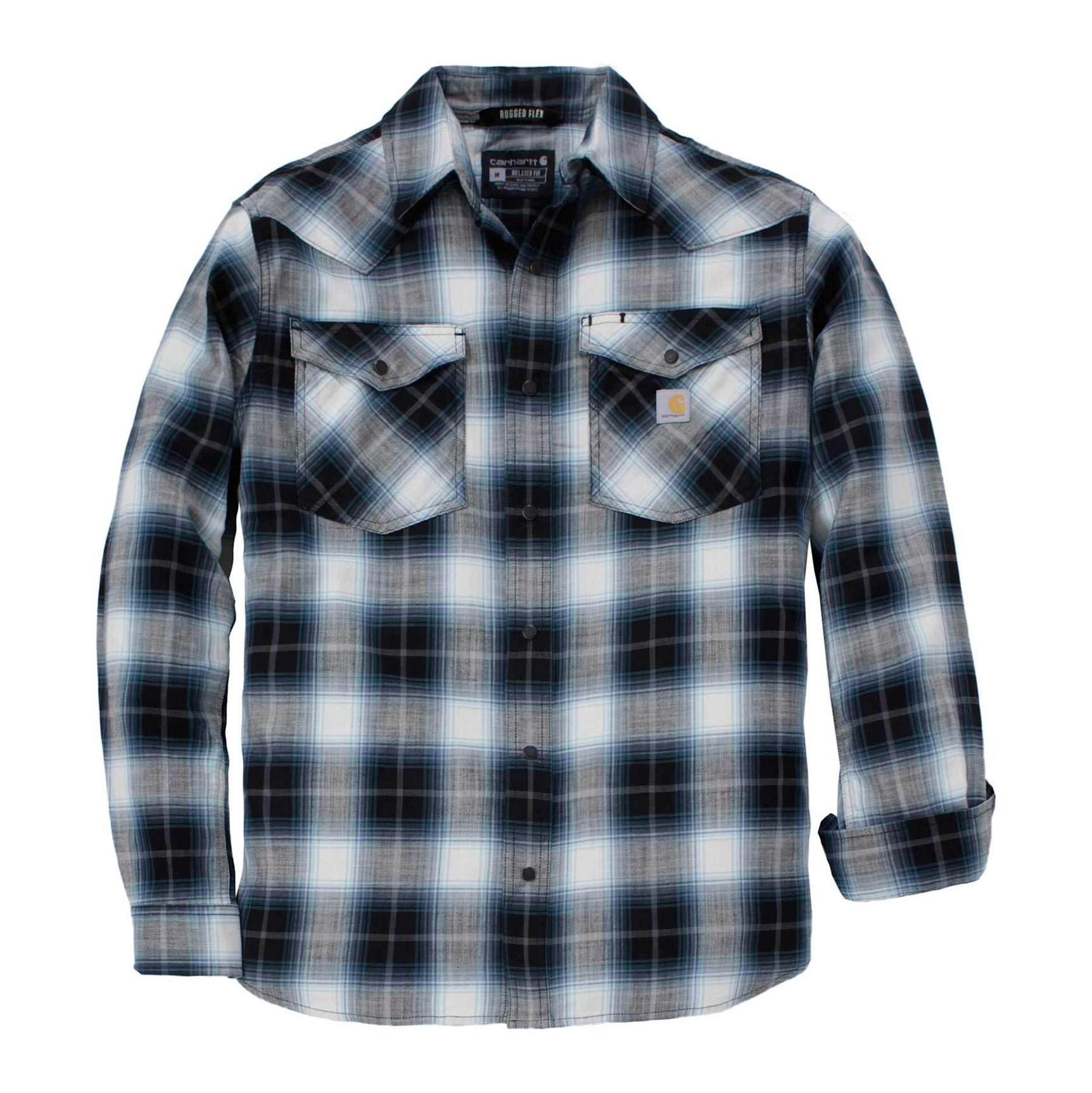Snap-front Plaid Shirt, Black