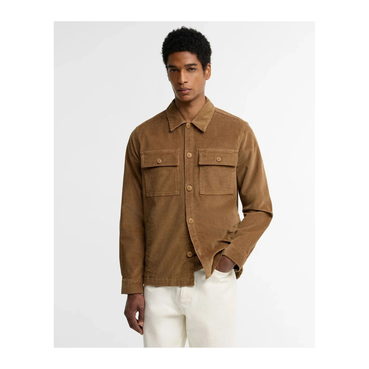 Tartan Trimmed Cord Overshirt, 