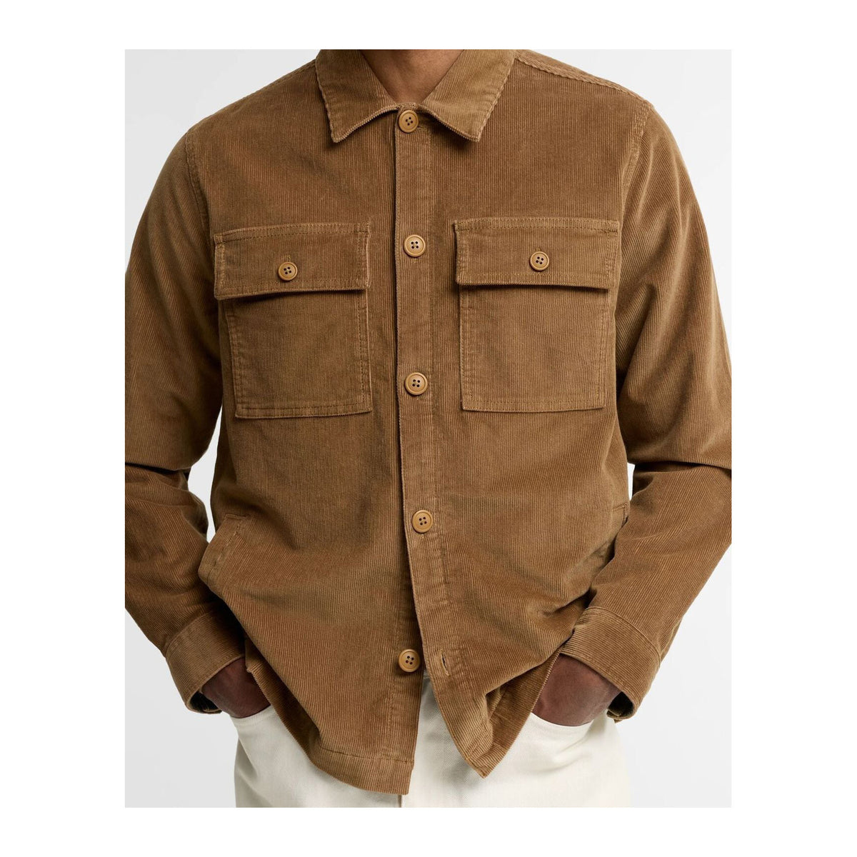 Tartan Trimmed Cord Overshirt, 