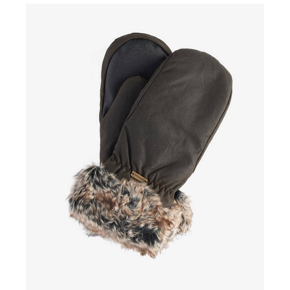 Fur Trim Mitt, Olive