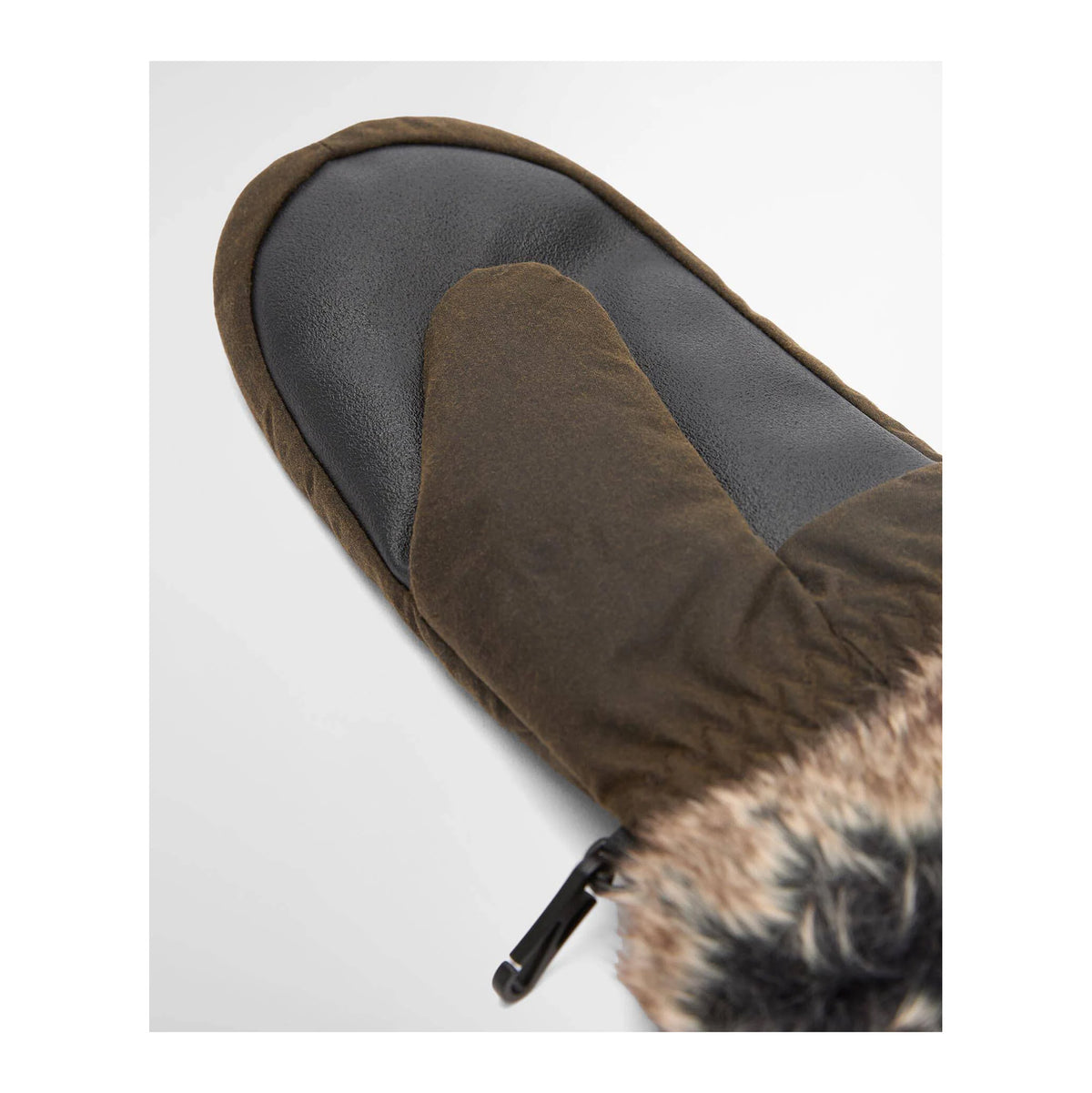 Fur Trim Mitt, Olive