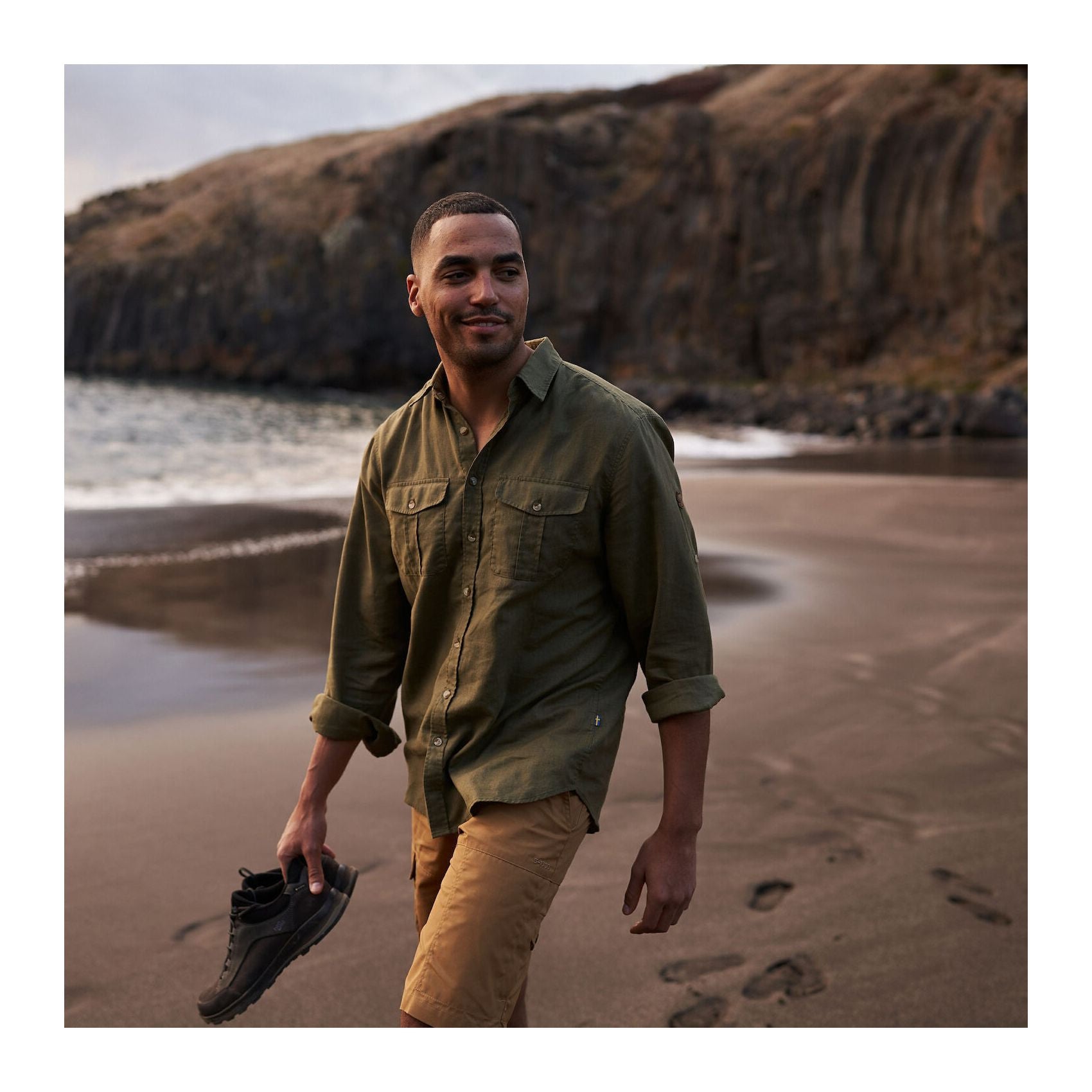 Övik Travel Shirt LS M, Sand stone