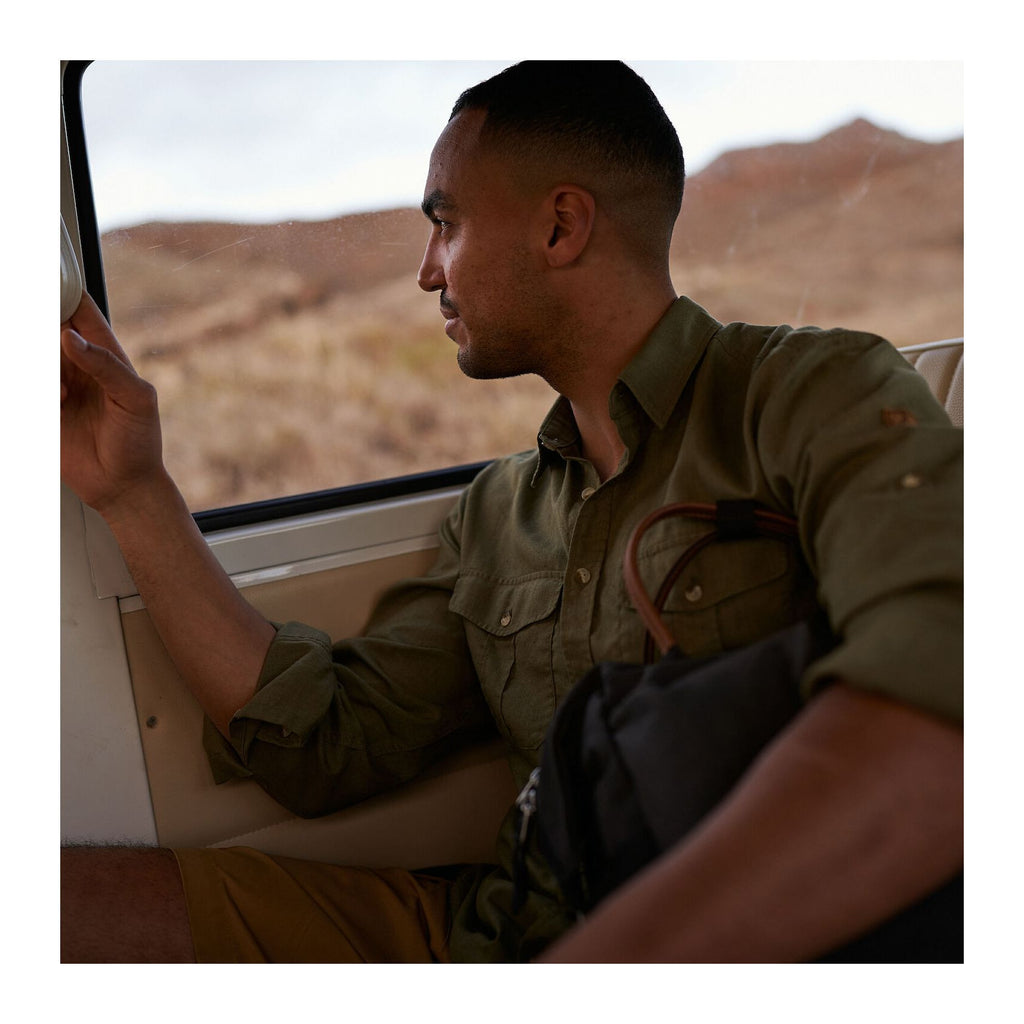 Övik Travel Shirt LS M, Dark navy-patina green