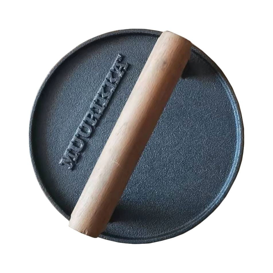 Rund gjutjärn grillpress-1