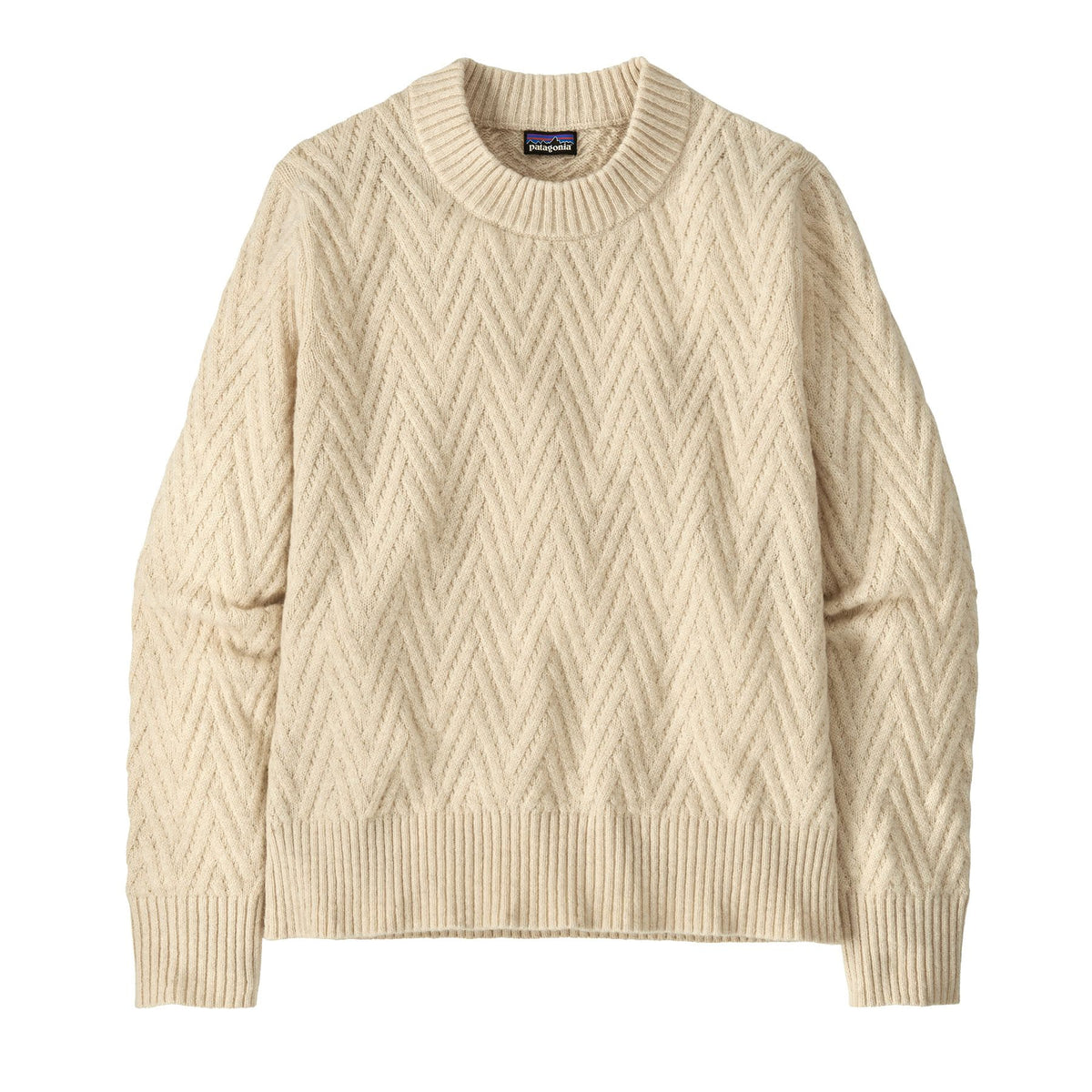 Recycled Wool-Blend Crewneck Sweater W, Chevron cable natural