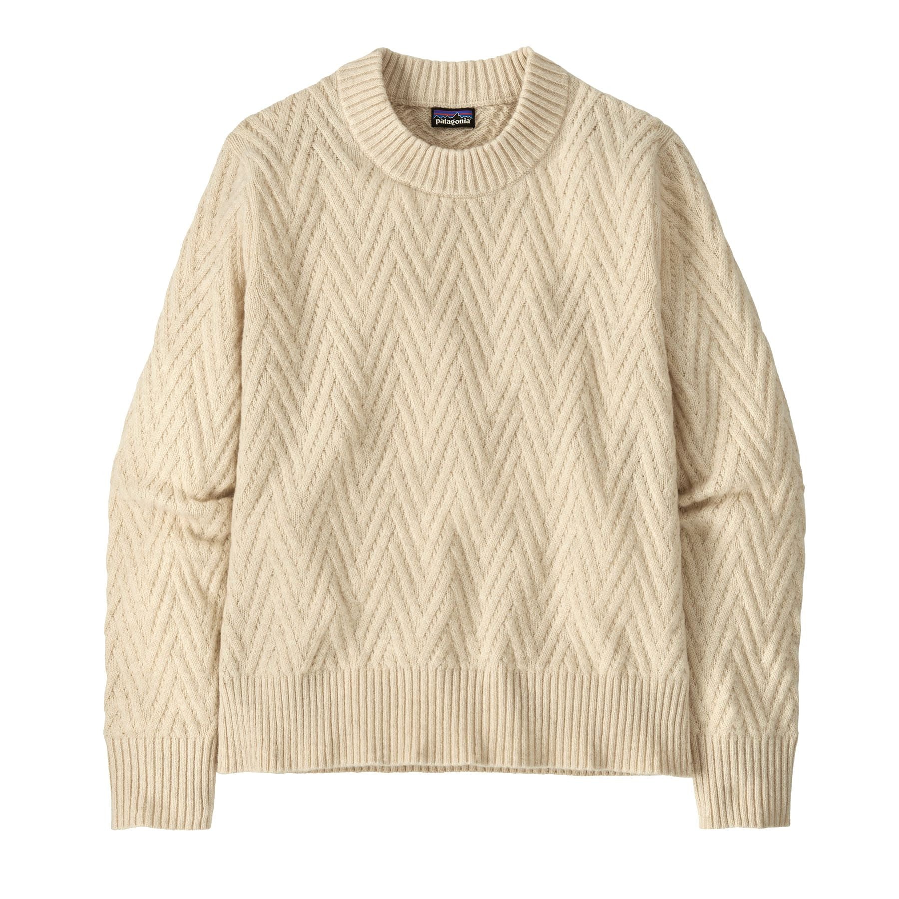 Recycled Wool-Blend Crewneck Sweater W, Chevron cable natural