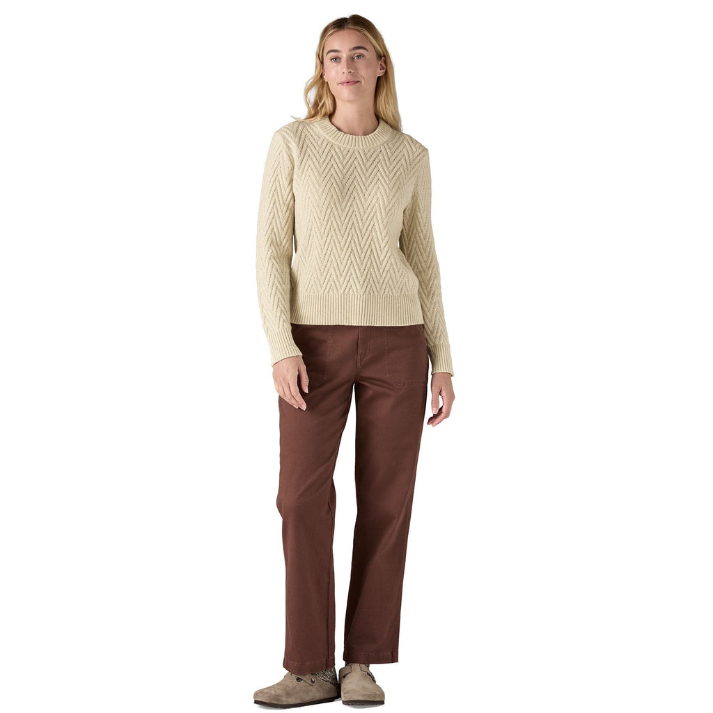 Recycled Wool-Blend Crewneck Sweater W, Chevron cable natural