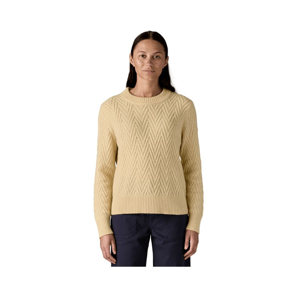 Recycled Wool-Blend Crewneck Sweater W, Chevron cable dark natural