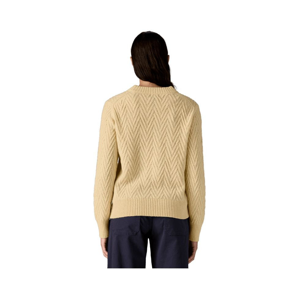 Recycled Wool-Blend Crewneck Sweater W, Chevron cable dark natural